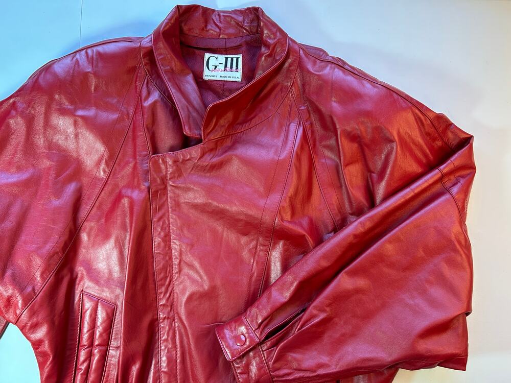G-III Red Leather Bomber Jacket Mens Made in USA XL